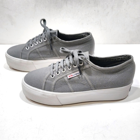 SUPERGA Low Top Platform Sneakers Grey Lace Up Unisex Size Womens 9.5 Men 8 US - Picture 2 of 12